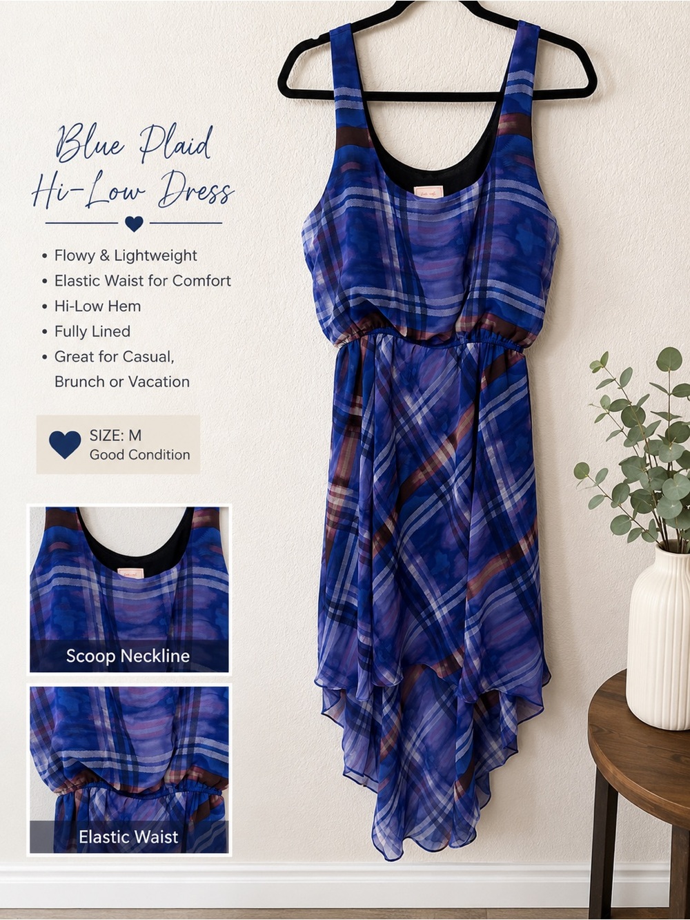 love...ady Blue Plaid Sleeveless Dress